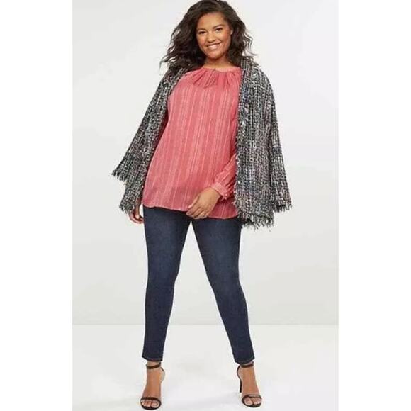 Lane Bryant Blouse Top Long Sleeve Sheer Metallic Thread Relaxed Raspberry 16 - Picture 4 of 15